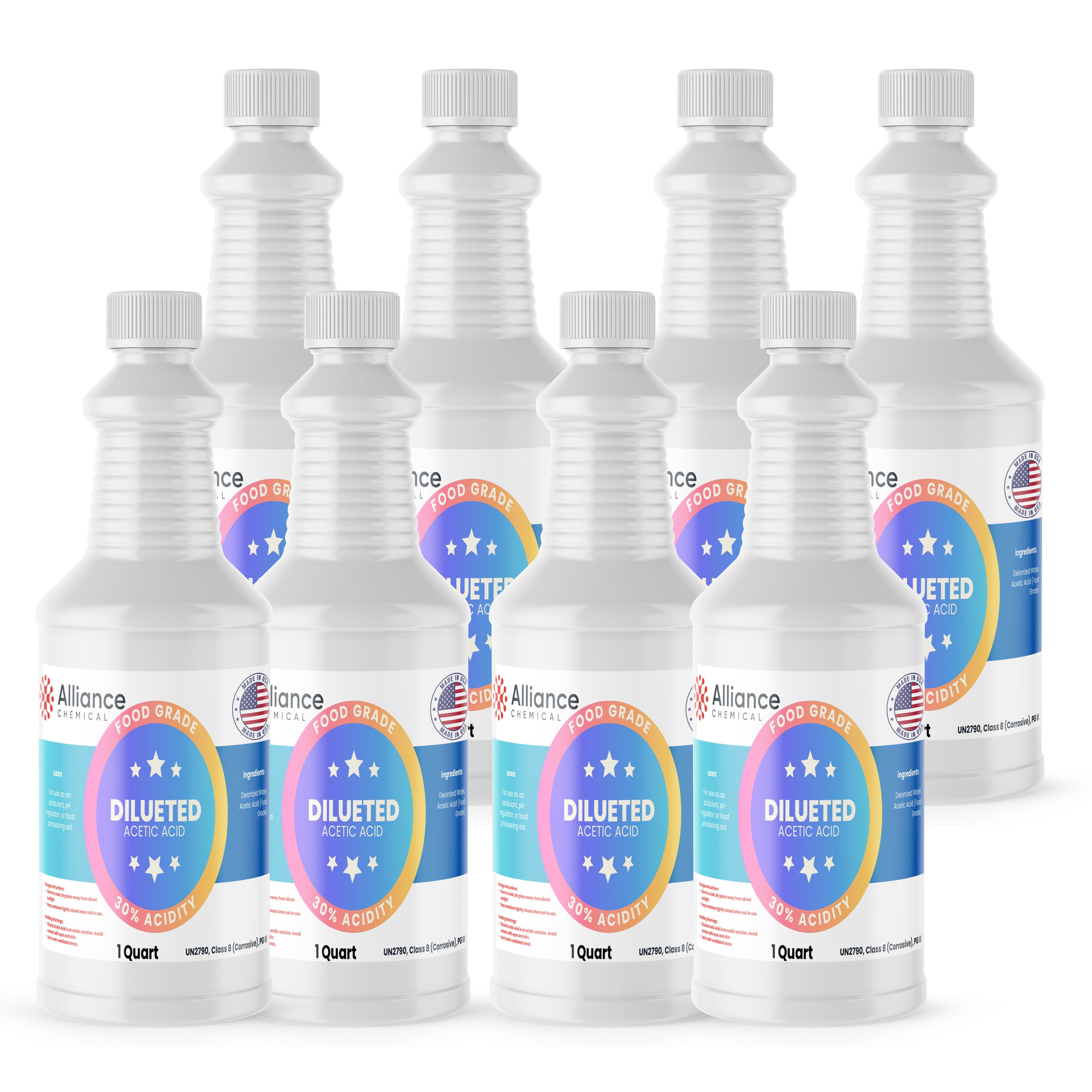 Alliance Chemical 30% diluted acetic acid food grade in clear 1-quart plastic bottle with screw cap