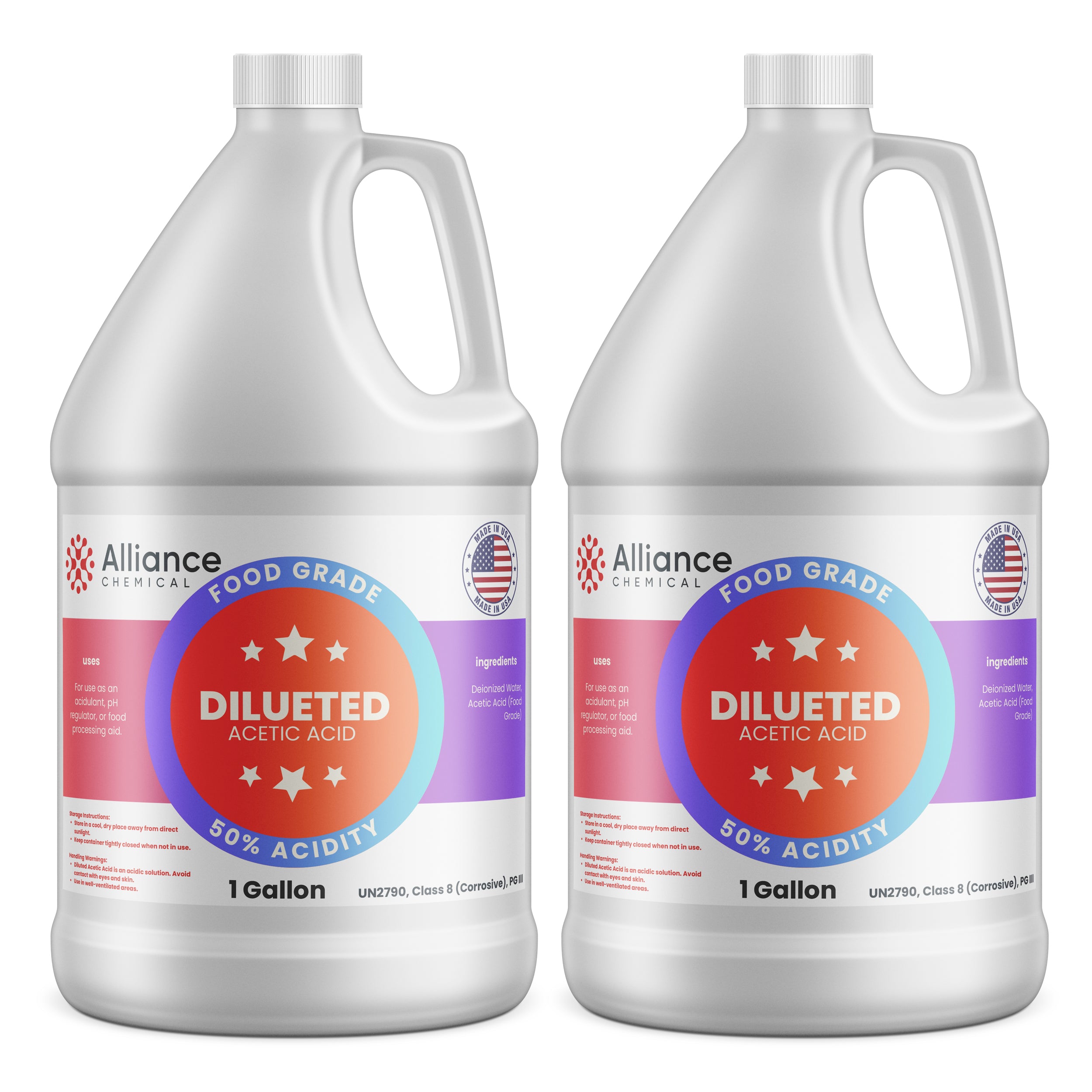 Alliance Chemical 50% diluted acetic acid food grade in 1-gallon white HDPE jug with handle
