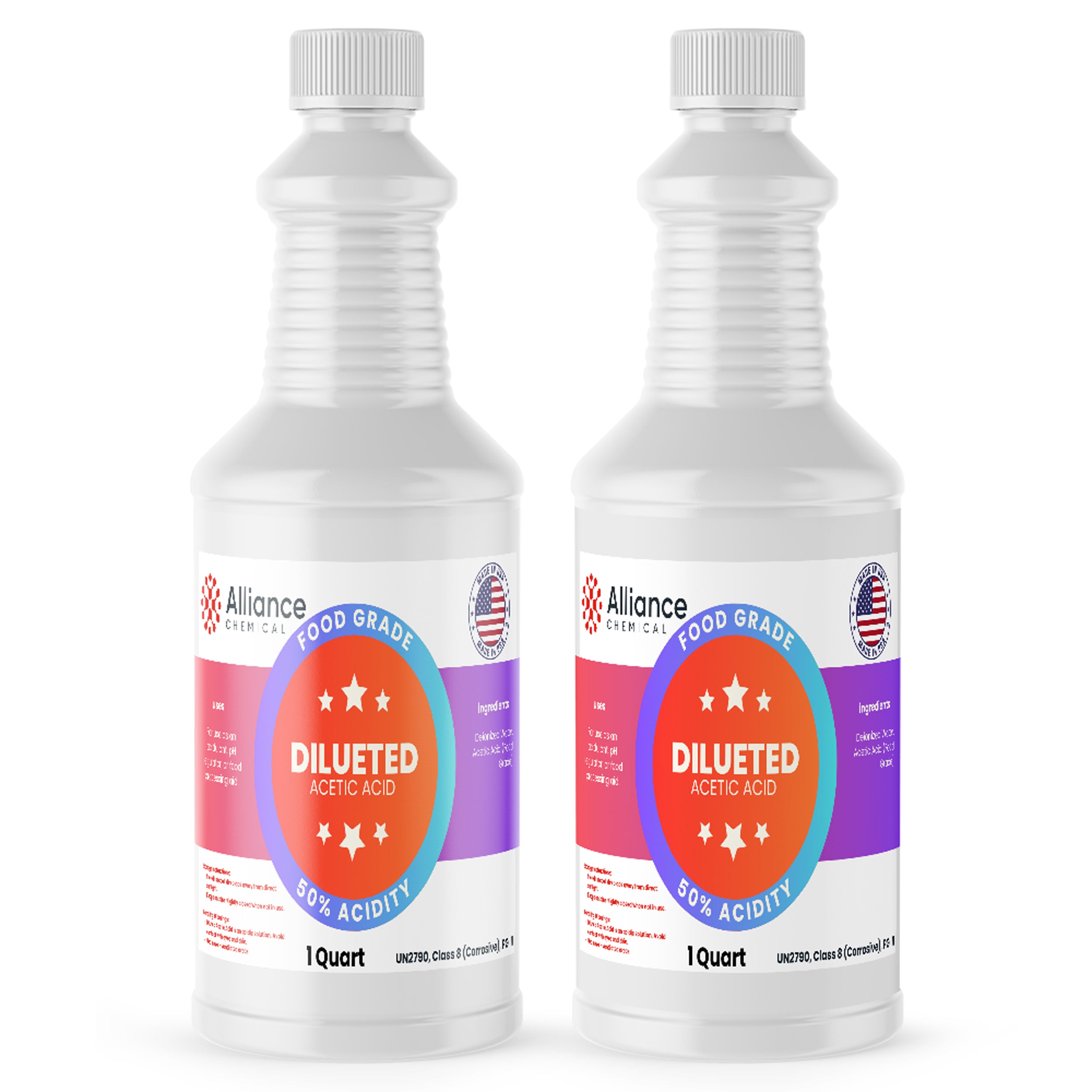 Alliance Chemical diluted acetic acid 50% food grade in clear 1-quart HDPE bottle with screw cap