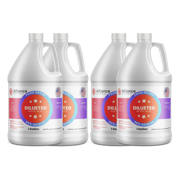 Alliance Chemical 50% diluted acetic acid food grade in four 1-gallon HDPE jugs with handles