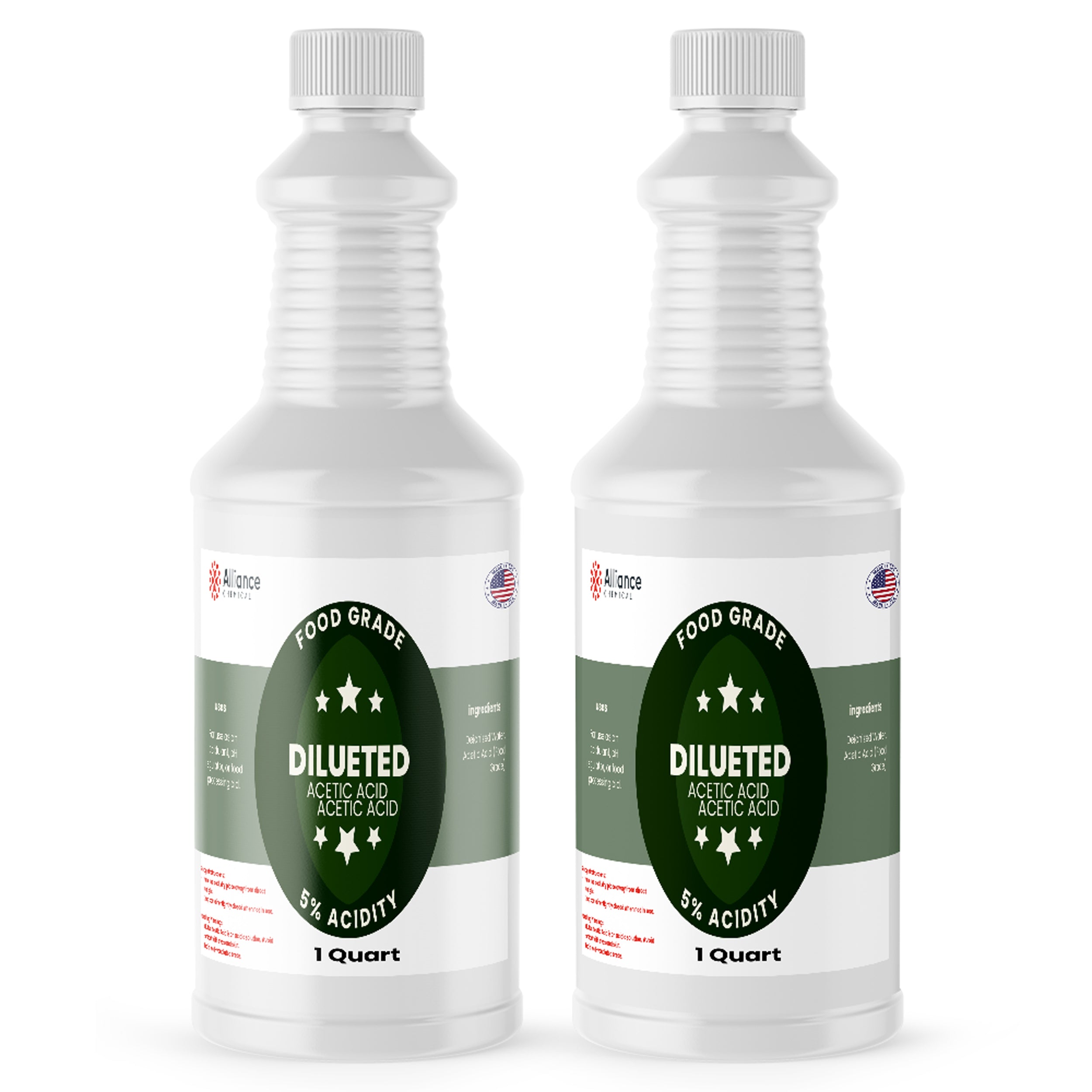 Alliance Chemical 5% diluted acetic acid food grade in clear 1 quart plastic bottle with white cap