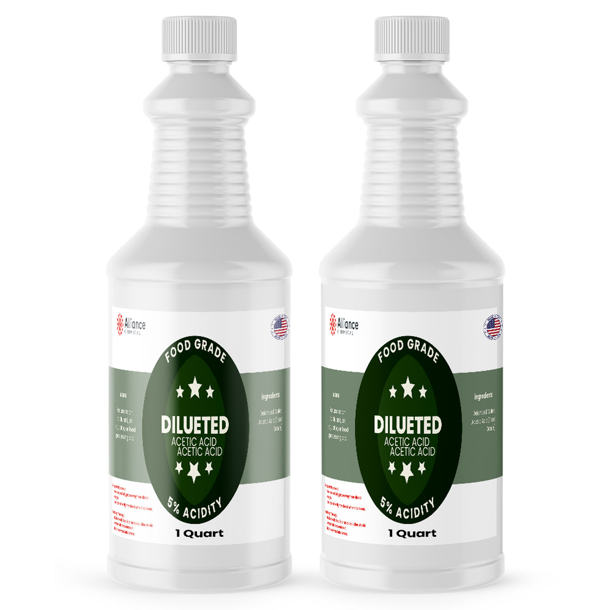 Alliance Chemical 5% diluted acetic acid food grade in clear 1 quart plastic bottle with white cap