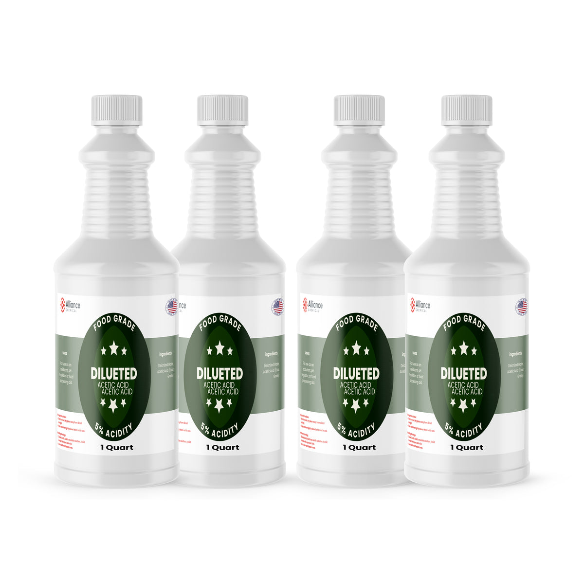 Alliance Chemical 5% diluted acetic acid food grade in clear 1-quart HDPE bottle with white cap
