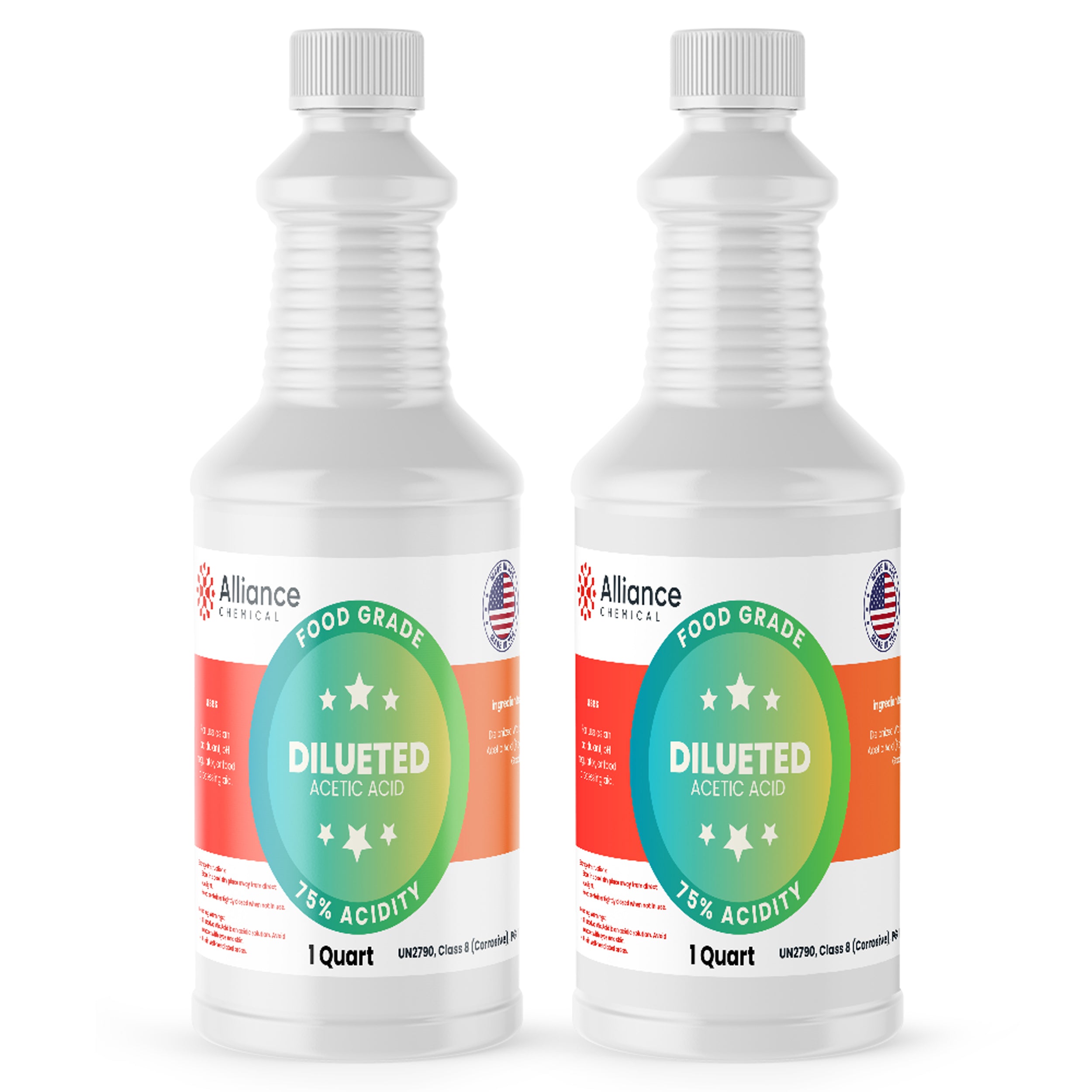 Alliance Chemical 75% diluted acetic acid food grade in clear 1 quart plastic bottle with screw cap