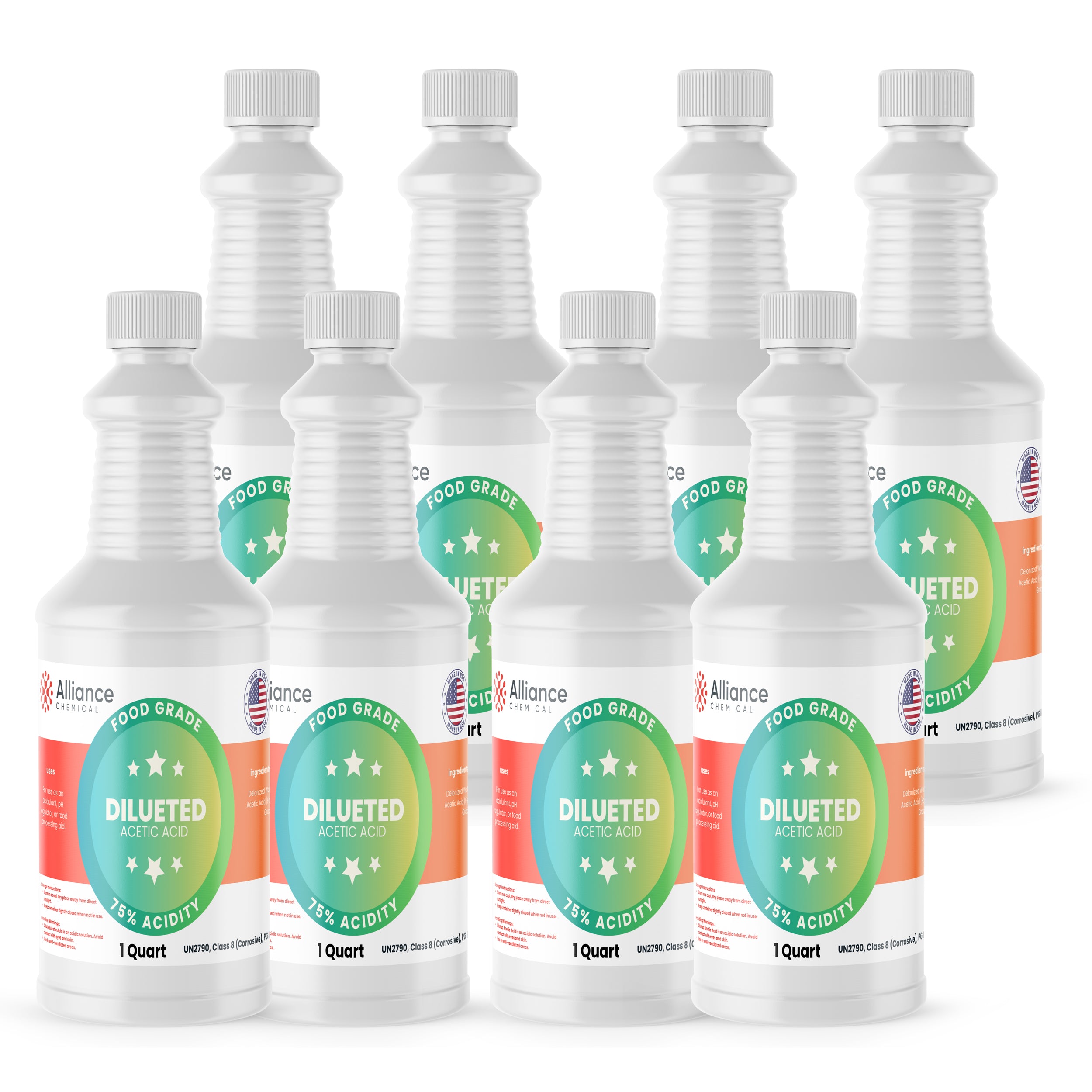 Alliance Chemical 75% diluted acetic acid food grade in white 1-quart HDPE bottle with screw cap