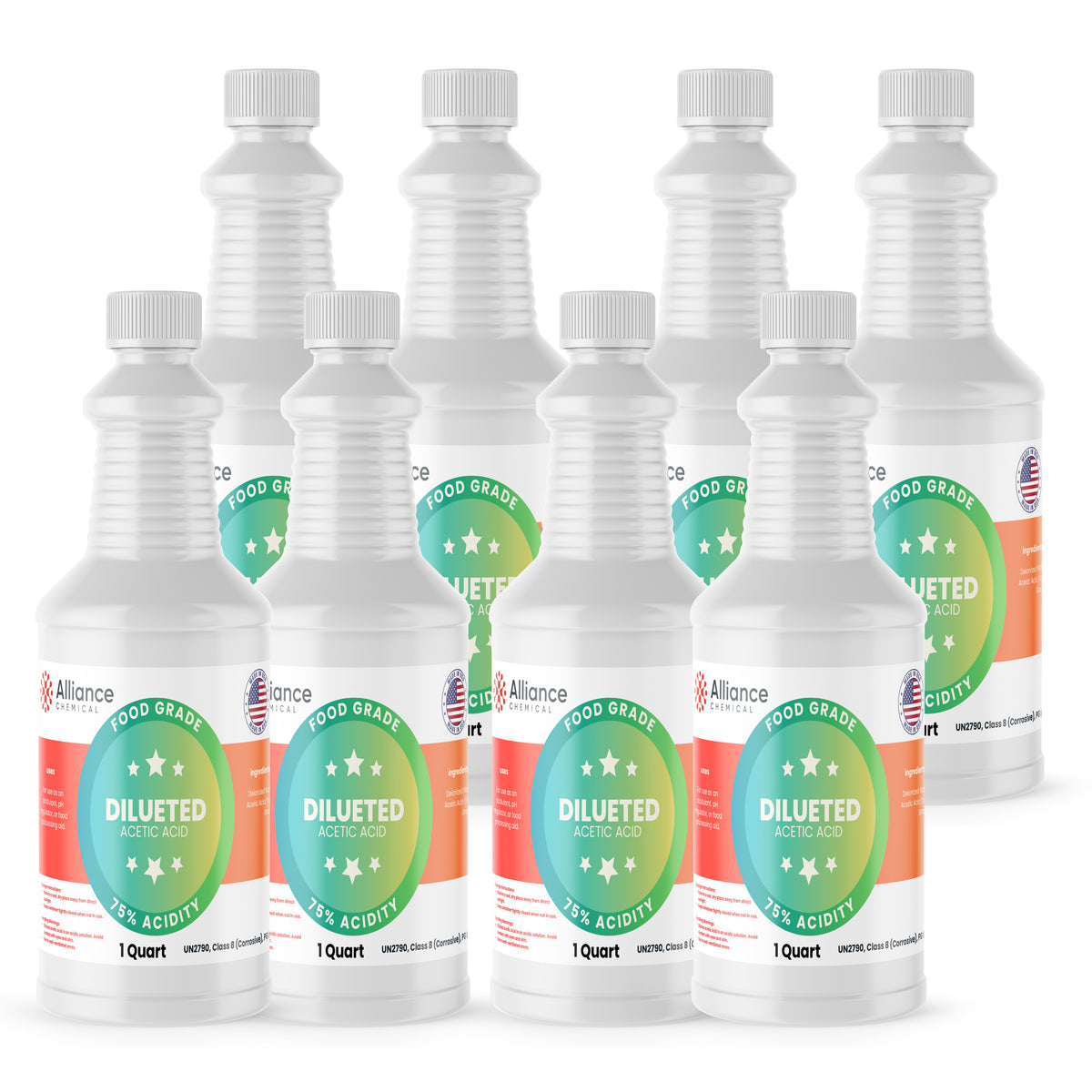 Alliance Chemical 75% diluted acetic acid food grade in white 1-quart HDPE bottle with screw cap