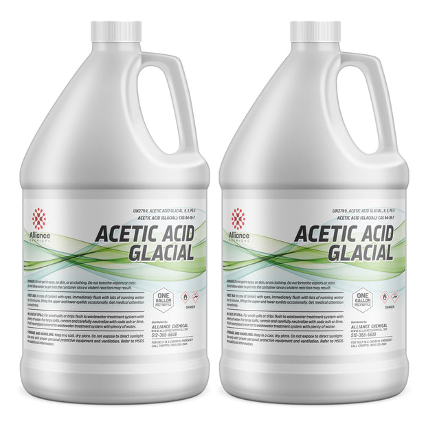 Alliance Chemical Two 1-gallon HDPE jugs of Glacial Acetic Acid  UN2789 classification, and flammable/corrosive warning
