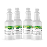 Four 1-quart plastic bottles of Alliance Chemical Acetone Technical Grade with white caps and product labels