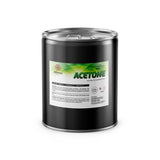 5-gallon steel drum of Alliance Chemical technical-grade acetone with flammability warning labels, black container