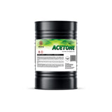 55-gallon black drum of technical-grade acetone, flammability/health warnings, and Alliance Chemical branding