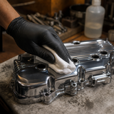 Acetone degreasing automotive parts on a workshop bench — Alliance Chemical industrial solvent