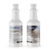Two 1-quart plastic bottles of Alliance Chemical Aluminum Sulfate 50% with white caps and product labels.