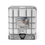Alliance Chemical 330-gallon tote of Aluminum Sulfate 50% with a steel cage, white plastic container, and label.