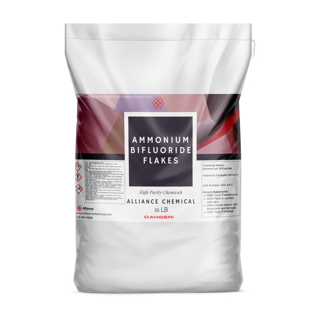 One 55-lb bag of Alliance Chemical Ammonium Bifluoride Flakes with a sealed top and product label.