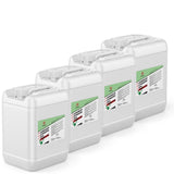 Four 5-gallon HDPE jugs of Alliance Chemical Ammonium Hydroxide 29% Technical Grade with labels and handles.