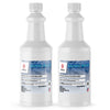 2-quart white HDPE bottles of Alliance Chemical battery water H2O for lead-acid storage batteries, non-DOT regulated, made in USA, ribbed container design.