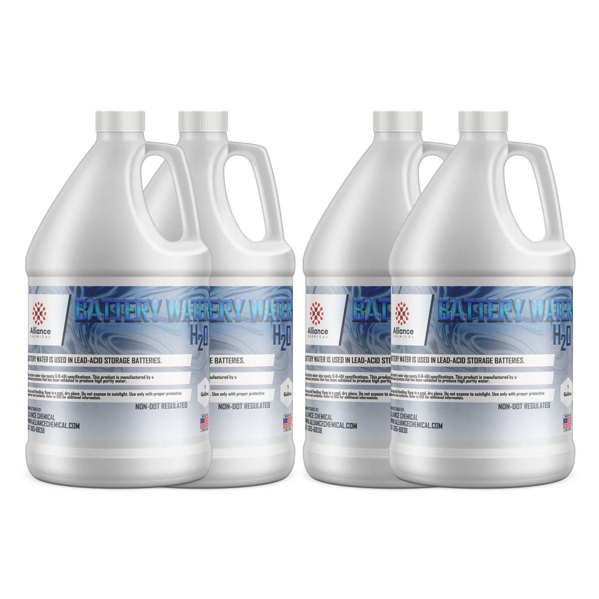 Alliance Chemical 4x1-gallon Battery Water H2O - Non-DOT regulated deionized water for lead-acid storage batteries in HDPE