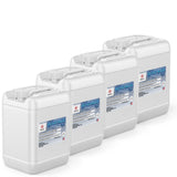 4x5-gallon HDPE containers of Alliance Chemical H2O battery water deionized formula with blue labels, Made in USA
