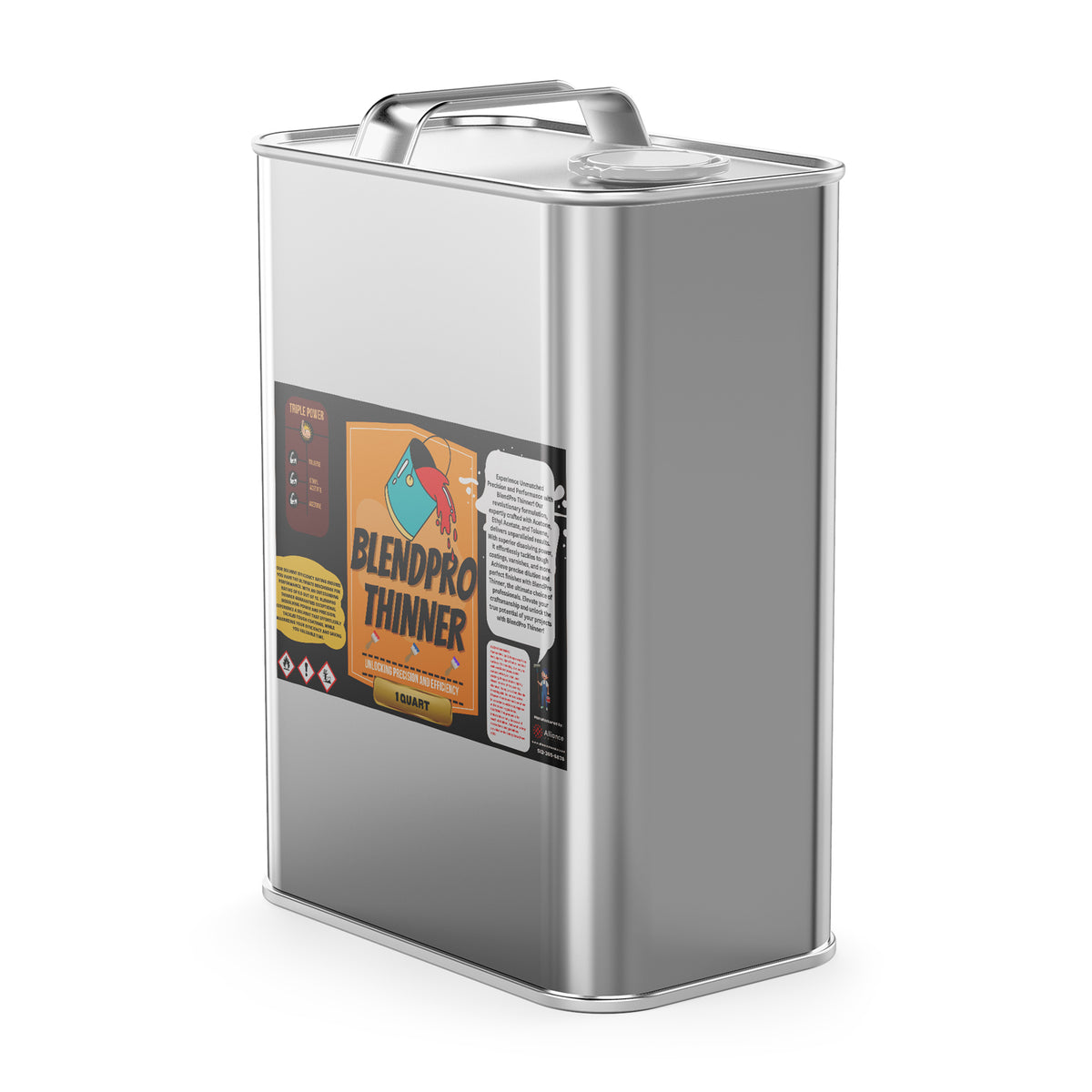 1-quart steel pail of Alliance Chemical Blendpro - Professional Paint Thinning Solution with metal handle and labeled cont...