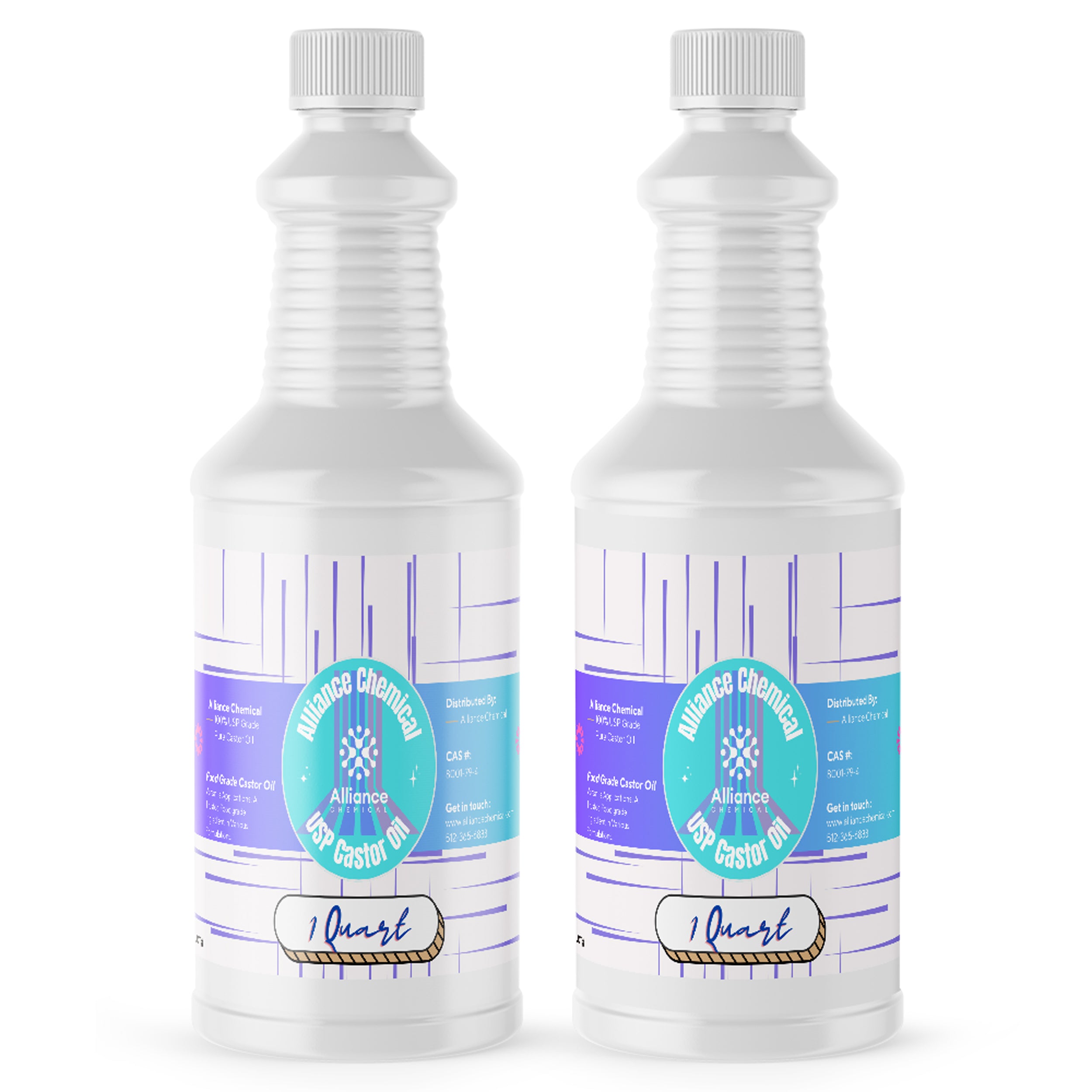 Alliance Chemical 100% USP grade pure castor oil in clear 1 quart plastic bottle with screw-on cap