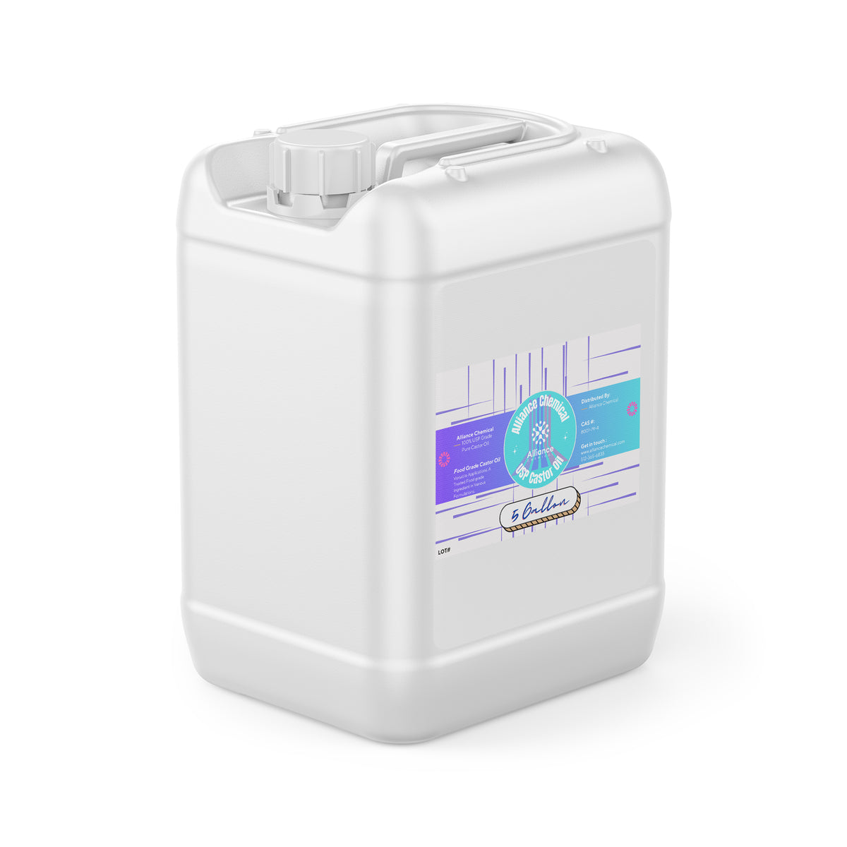 Alliance Chemical 100% USP grade pure castor oil in white 5-gallon HDPE container with screw cap