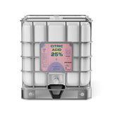 Alliance Chemical Citric Acid 25% Solution in a 330-gallon HDPE tote with a metal cage and a spigot.
