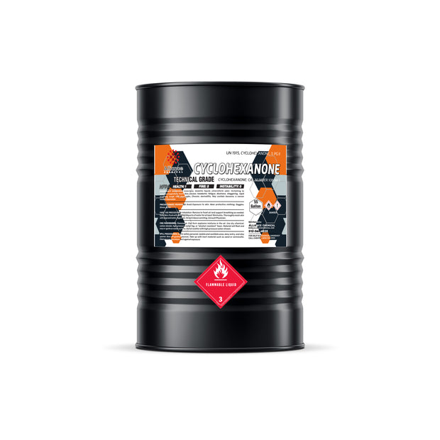 One 55-gallon steel drum of Alliance Chemical Cyclohexanone Technical Grade with label.