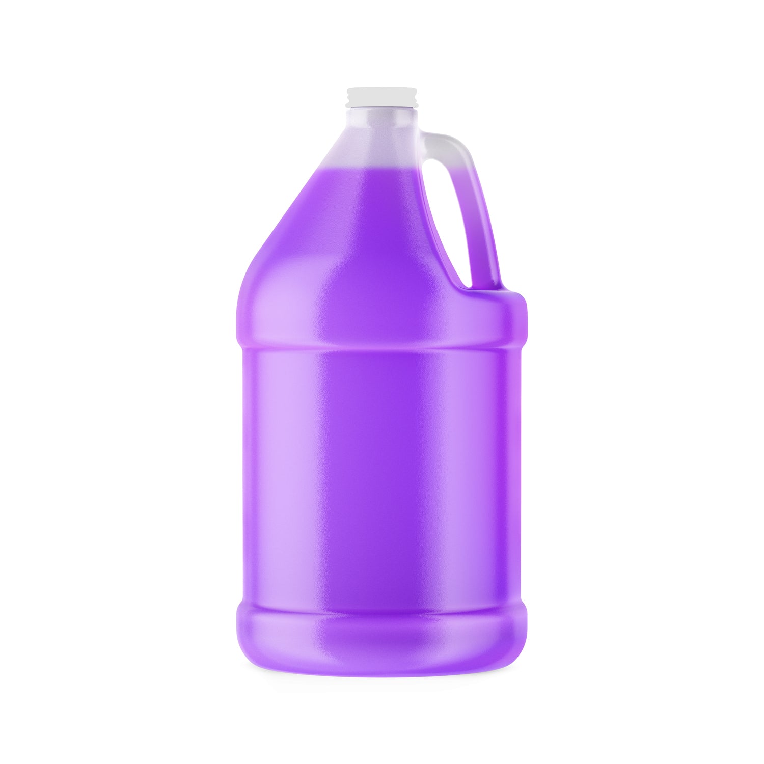 One-gallon purple-tinted HDPE industrial jug with wide mouth, ergonomic handle and white screw cap - empty chemical container for storage.