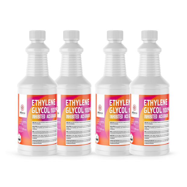 Alliance Chemical 4x1-quart bottles of Ethylene Glycol 100% Inhibited ACS Grade in HDPE containers