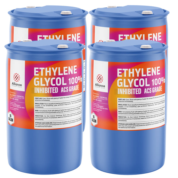 55-gallon blue drums of 100% Ethylene Glycol Inhibited ACS Grade by Alliance Chemical, 4-drum set