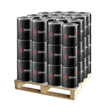 Alliance Chemical 55-gallon metal drums of K1 kerosene fuel arranged on pallet, black industrial containers