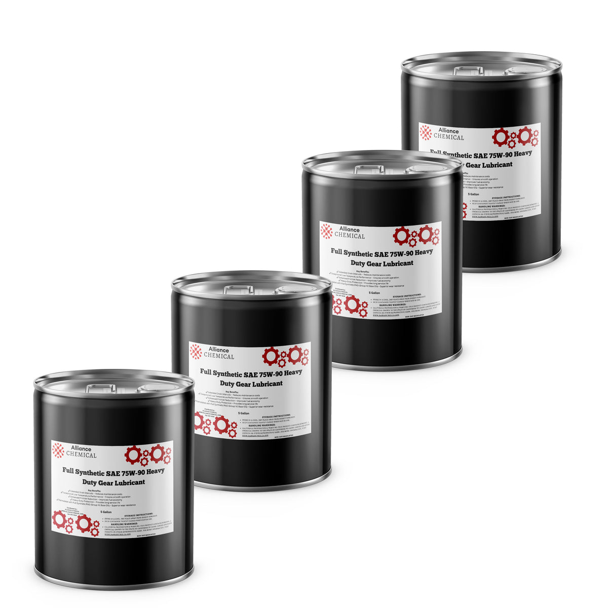 Alliance Chemical full synthetic SAE 75W-90 heavy duty gear lubricant in black 1-gallon steel pail with lid