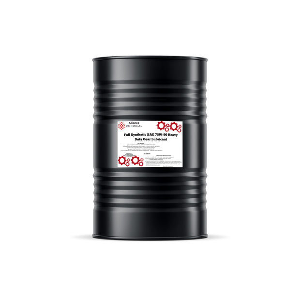 Alliance Chemical full synthetic SAE 75W-90 heavy duty gear lubricant in black 55-gallon steel drum with label