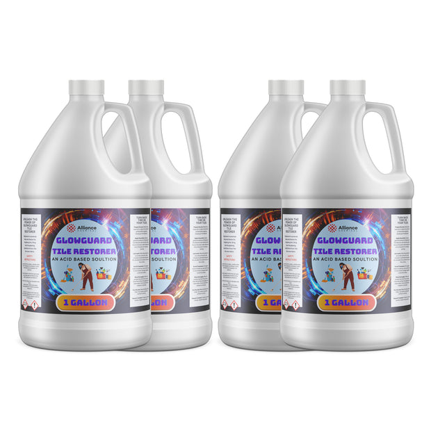 4x1-gallon HDPE jugs of Glowguard Tile Restorer acid-based solution by Alliance Chemical