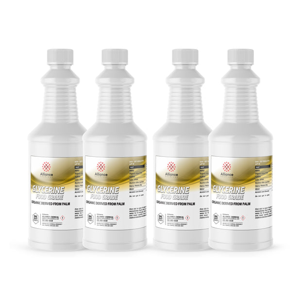 4-quart set of food-grade glycerine in HDPE bottles, palm-derived organic formula by Alliance Chemical