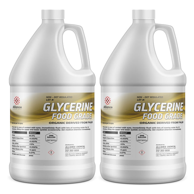 Alliance Chemical Two 1-gallon HDPE bottles of food-grade glycerine, palm-derived, 99.9% pure
