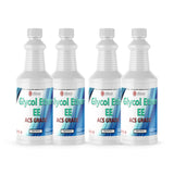 4x1-quart bottles of Glycol Ether EE ACS Grade solvent in HDPE containers hazard symbols, and Alliance Chemical branding