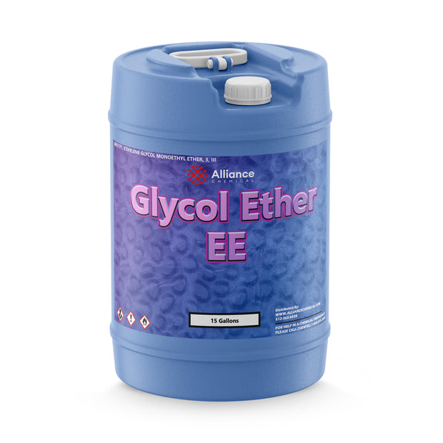15-gallon blue poly carboy of Alliance Chemical Glycol Ether EE solvent