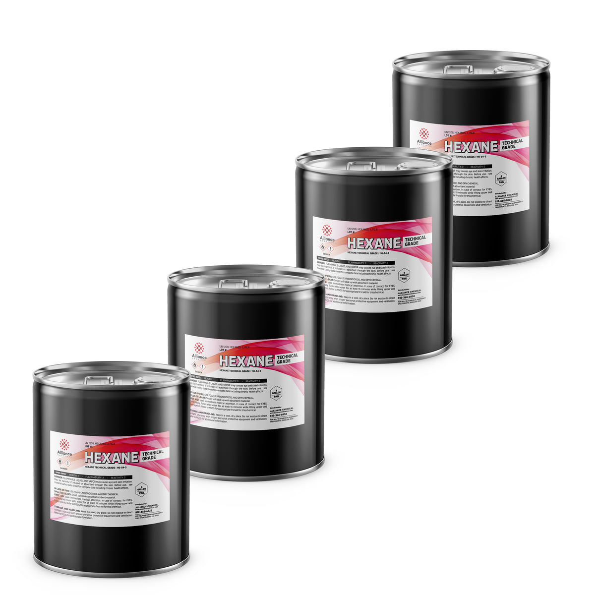Alliance Chemical 20-gallon Hexane Technical Grade in four 5-gallon black steel drums