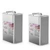 2-quart metal canisters of ACS reagent-grade Hexane in rectangular aluminum containers with safety warning labels and secure handles.