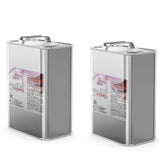 Two steel 5-gallon pails of Alliance Chemical Hexane ACS Reagent Grade with metal handles and product labels.