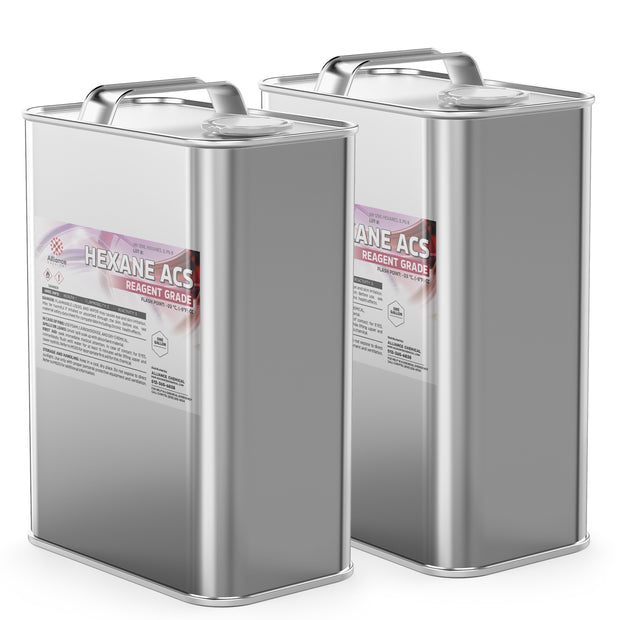 2-gallon stainless steel canisters of Hexane ACS Reagent Grade by Alliance Chemical