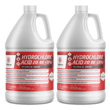 Two 1-gallon jugs of 31% Hydrochloric Acid 20 BE Technical Grade Alliance Chemical branding, and emergency contact