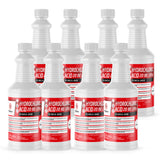 Seven 1-quart plastic bottles of Alliance Chemical Hydrochloric Acid 31% Technical Grade with white caps and labels