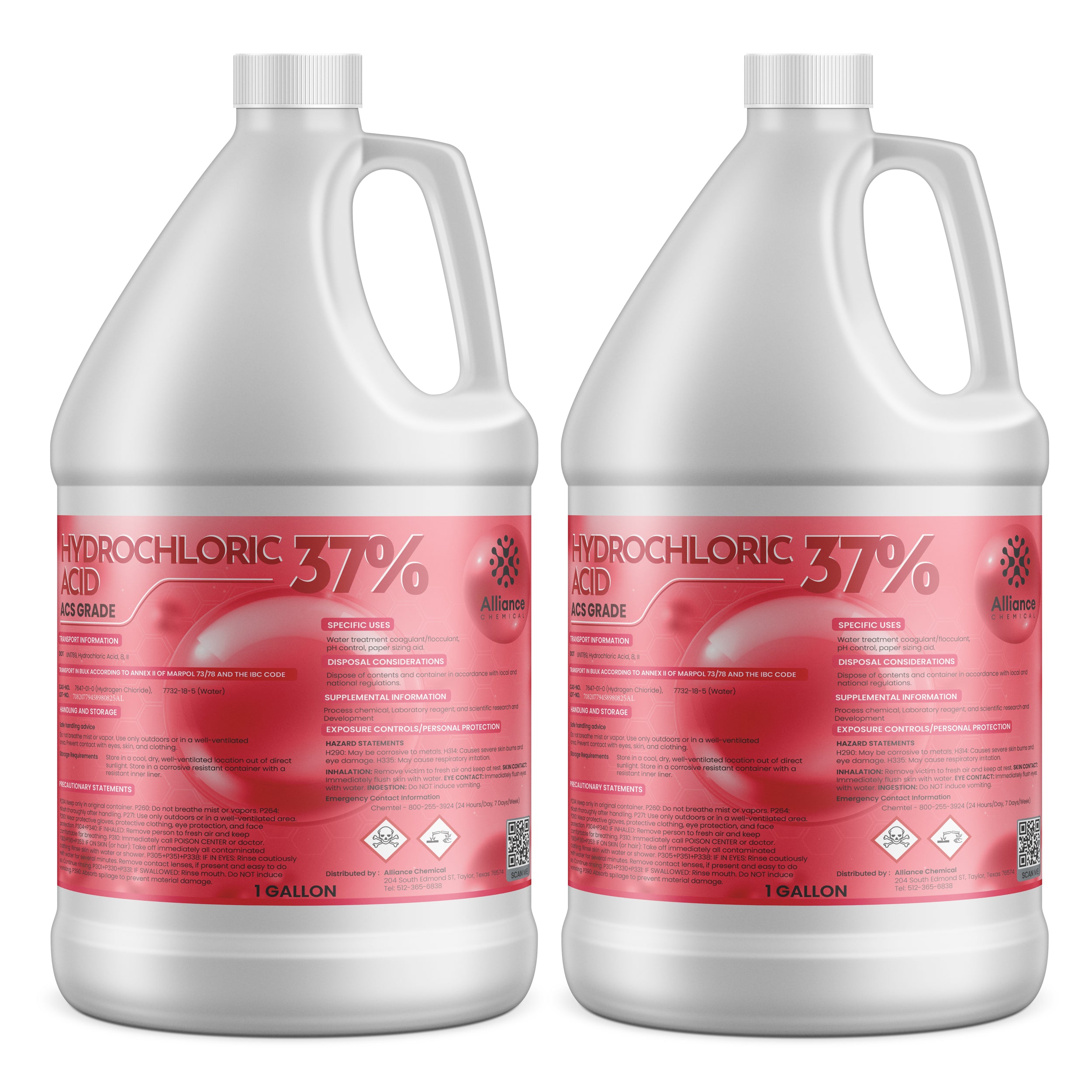 Alliance Chemical hydrochloric acid 37% in white 1-gallon HDPE jug with wide handle