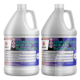 2-gallon HDPE jugs of 37% Technical Grade Hydrochloric Acid (HCl) with GHS corrosive/toxic hazard diamonds and, Alliance