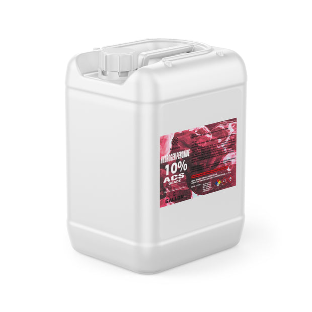 One 5-gallon HDPE jug of Alliance Chemical Hydrogen Peroxide 10% ACS Grade with a white cap and product label.