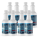 Eight 1-quart plastic bottles of Alliance Chemical Hydrogen Peroxide 12% Technical Grade with white caps and product label