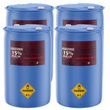 220-gallon set (4x55) of 15% ACS-grade Hydrogen Peroxide in HDPE drums, with Oxidizer 5.1 hazard diamonds and red Alliance