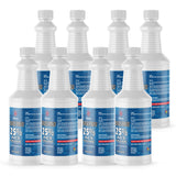 Eight 1-quart HDPE jugs of Alliance Chemical Hydrogen Peroxide 25% ACS Grade with white screw caps and safety labels
